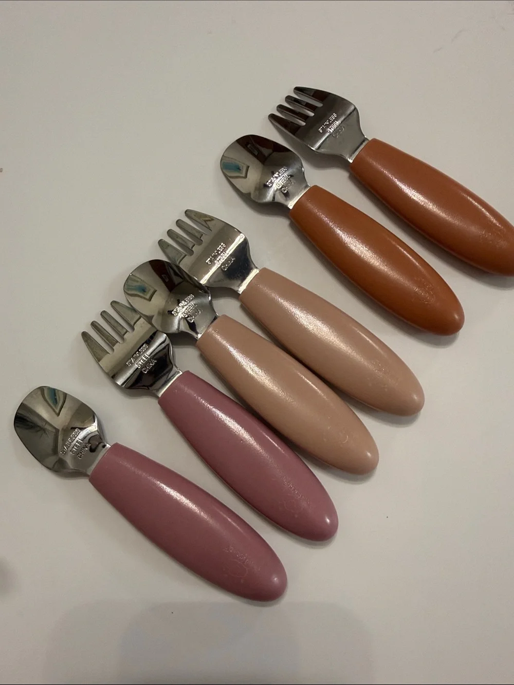 cloud island Kids Spoon & Fork Set in Pink, Beige and Brown Handles
